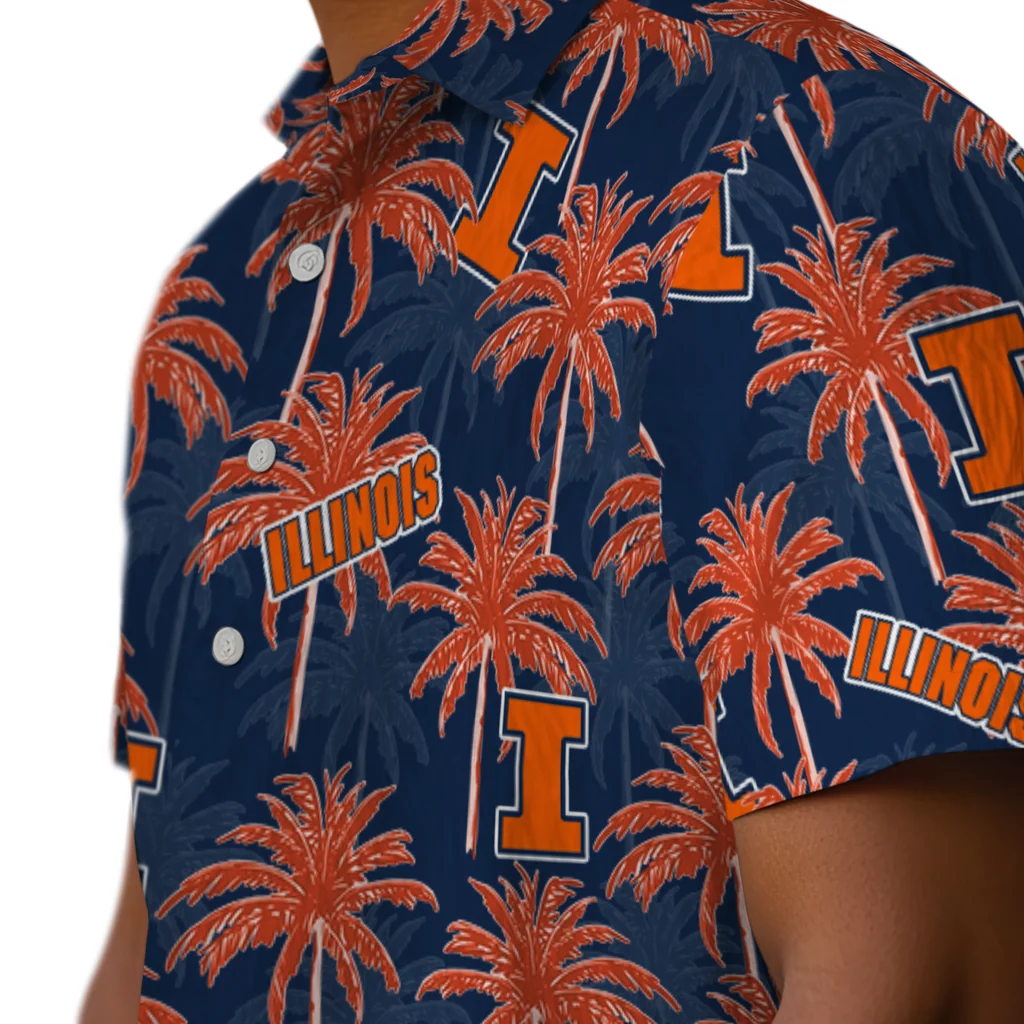 Illinois Fighting Illini Hawaiian Shirt - Palm Tree Motif illinois fighting illini palm grove blue hawaiian shirts trendy