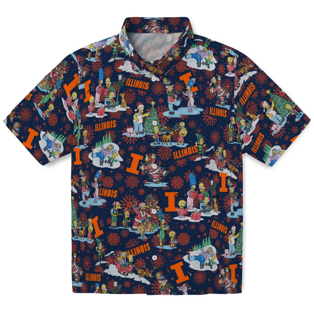 Illinois Fighting Illini Hawaiian Shirt - Simpsons Christmas illinois fighting illini simpsons christmas blue hawaiian shirts best selling