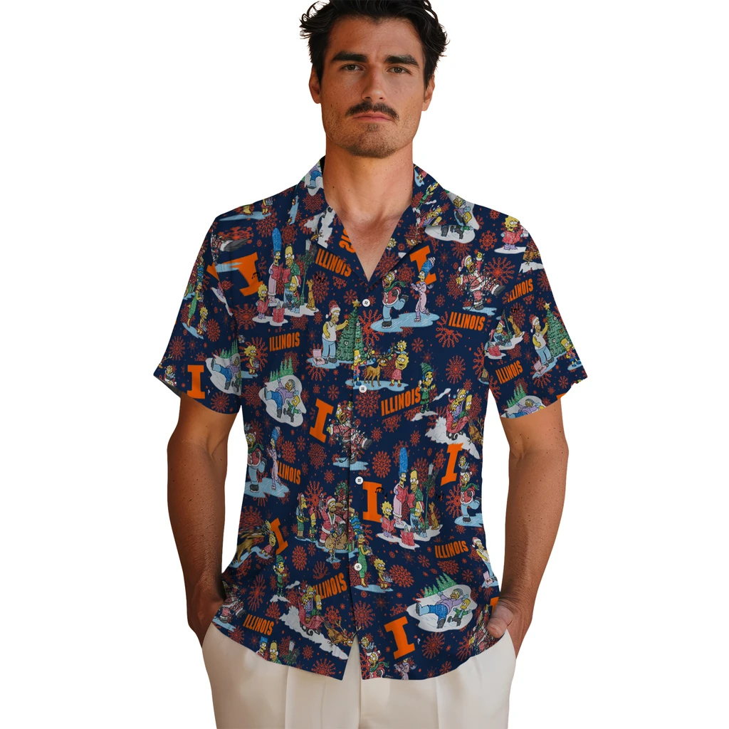 Illinois Fighting Illini Hawaiian Shirt - Simpsons Christmas illinois fighting illini simpsons christmas blue hawaiian shirts fashion forward