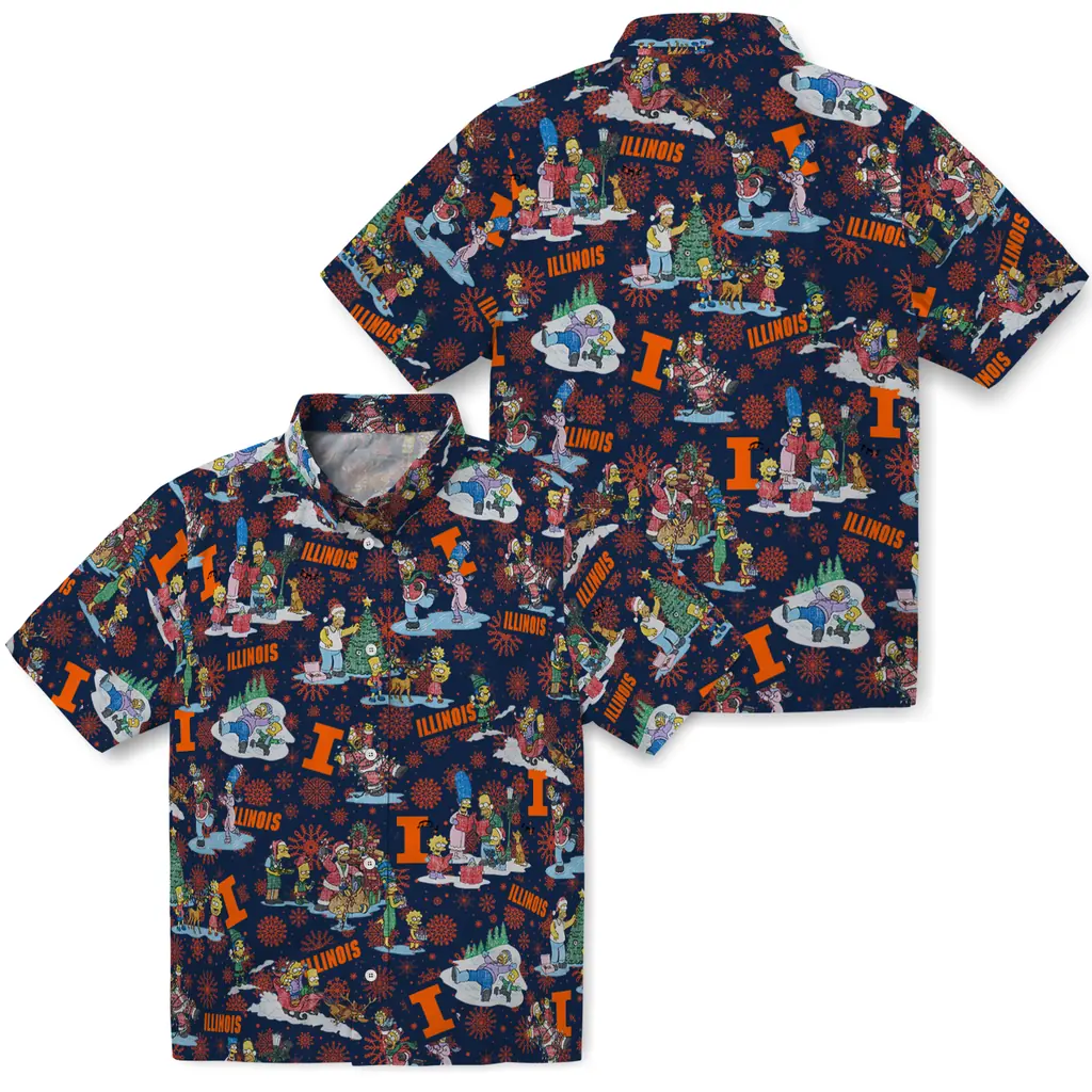 Illinois Fighting Illini Hawaiian Shirt - Simpsons Christmas illinois fighting illini simpsons christmas blue hawaiian shirts high quality