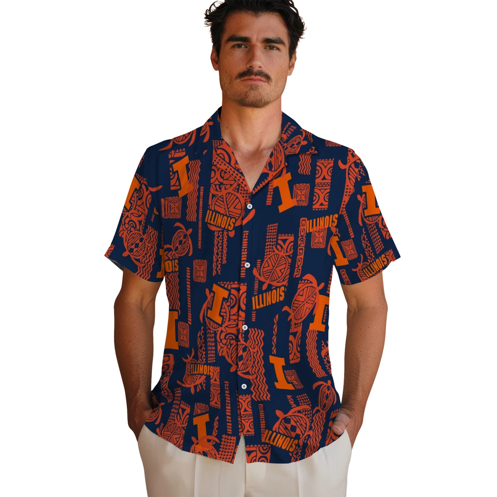 Illinois Fighting Illini Hawaiian Shirt - Turtle Lines illinois fighting illini turtle lines blue hawaiian shirts fashion forward