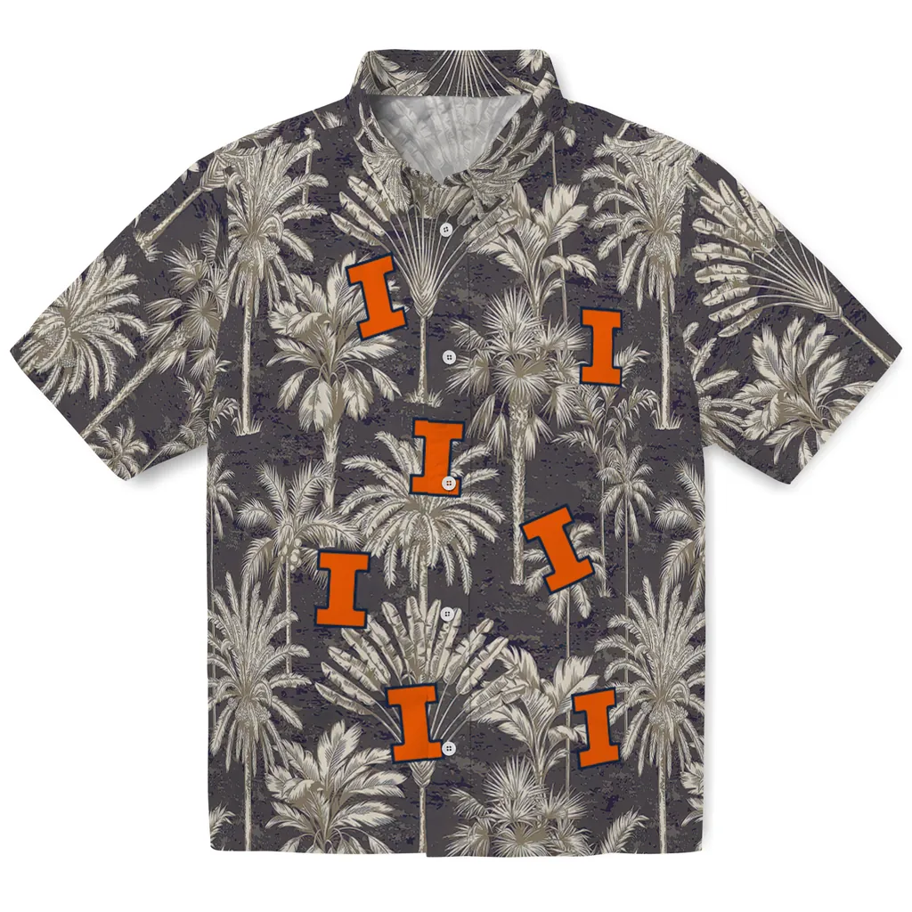 Illinois Fighting Illini Hawaiian Shirt - Vintage Palm Tree illinois fighting illini palm shadows blue hawaiian shirts best selling