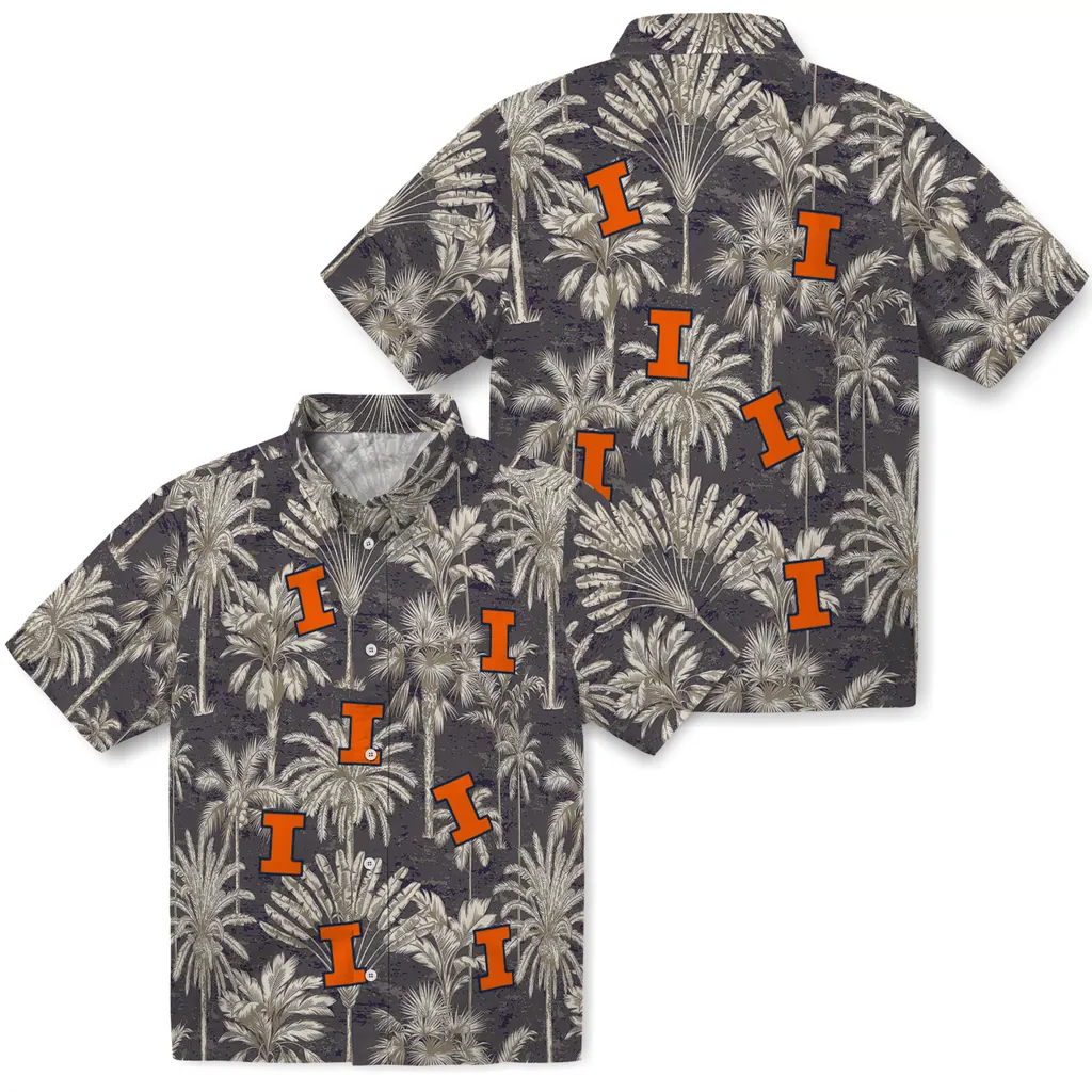 Illinois Fighting Illini Hawaiian Shirt - Vintage Palm Tree illinois fighting illini palm shadows blue hawaiian shirts high quality