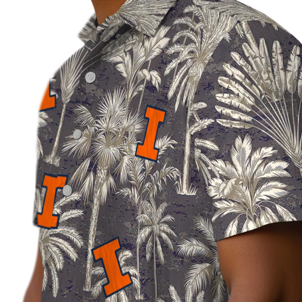 Illinois Fighting Illini Hawaiian Shirt - Vintage Palm Tree illinois fighting illini palm shadows blue hawaiian shirts trendy