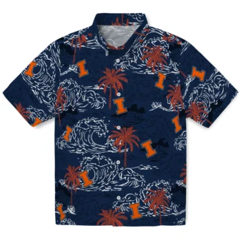 illinois fighting illini wave palm blue hawaiian shirts best selling