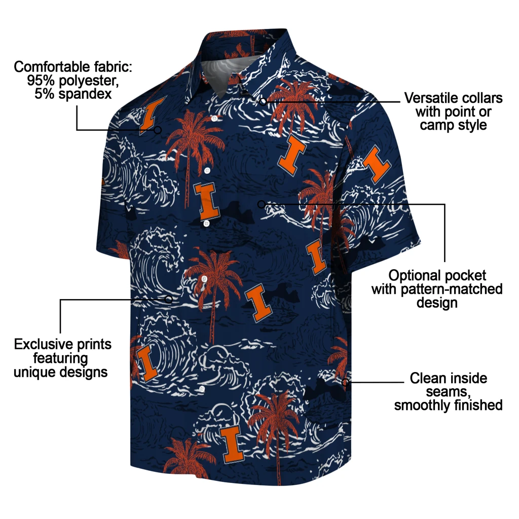 Illinois Fighting Illini Hawaiian Shirt - Wave Palm illinois fighting illini wave palm blue hawaiian shirts new arrival