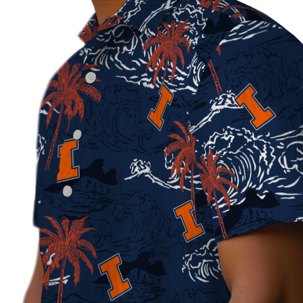 Illinois Fighting Illini Hawaiian Shirt - Wave Palm illinois fighting illini wave palm blue hawaiian shirts trendy