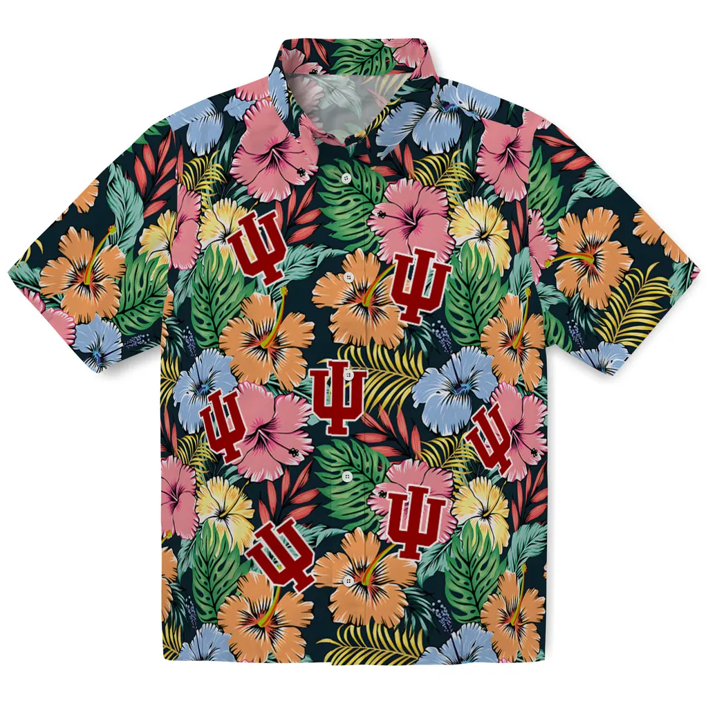 Indiana Hoosiers Hawaiian Shirt - Brilliant Hibiscus Garden indiana hoosiers brilliant hibiscus garden hawaiian shirts best selling