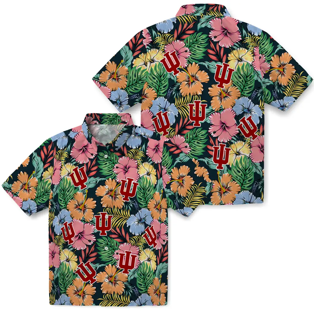 Indiana Hoosiers Hawaiian Shirt - Brilliant Hibiscus Garden indiana hoosiers brilliant hibiscus garden hawaiian shirts high quality