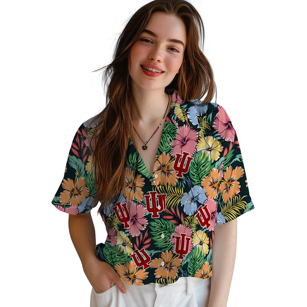Indiana Hoosiers Hawaiian Shirt - Brilliant Hibiscus Garden indiana hoosiers brilliant hibiscus garden hawaiian shirts latest model