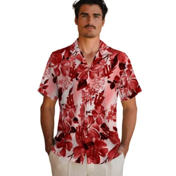 indiana hoosiers hibiscus arrangement red hawaiian shirts fashion forward