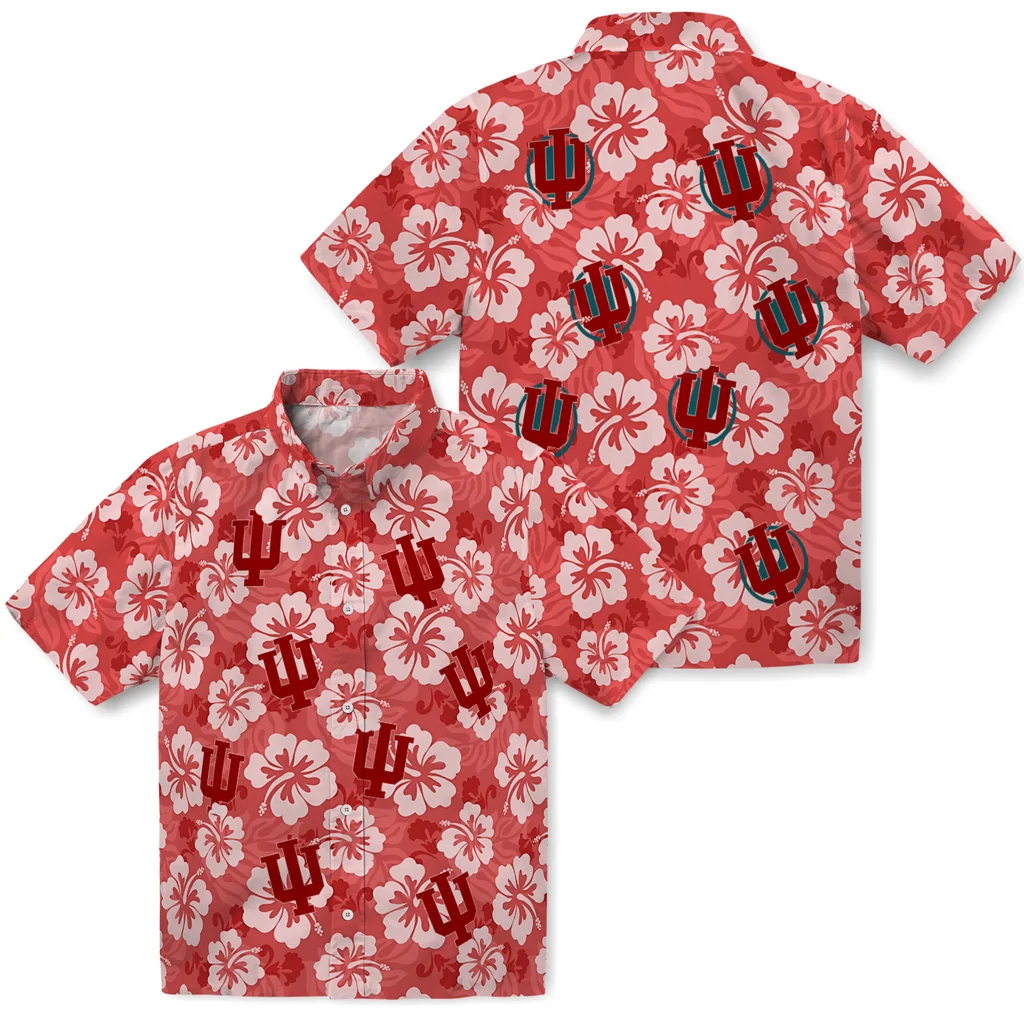 Indiana Hoosiers Hawaiian Shirt - Hibiscus Cluster indiana hoosiers hibiscus cluster red hawaiian shirts high quality