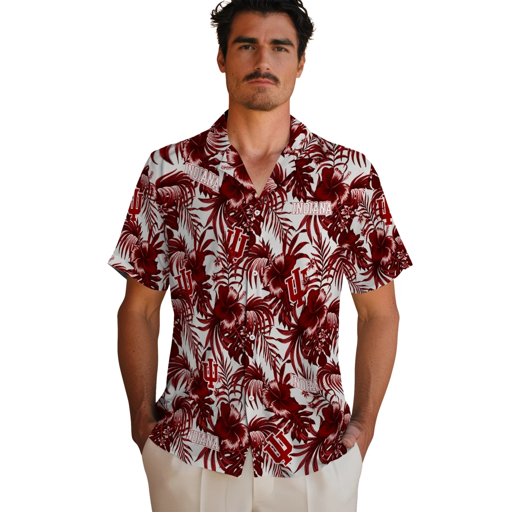 Indiana Hoosiers Hawaiian Shirt - Hibiscus Exotic indiana hoosiers hibiscus exotic red hawaiian shirts fashion forward