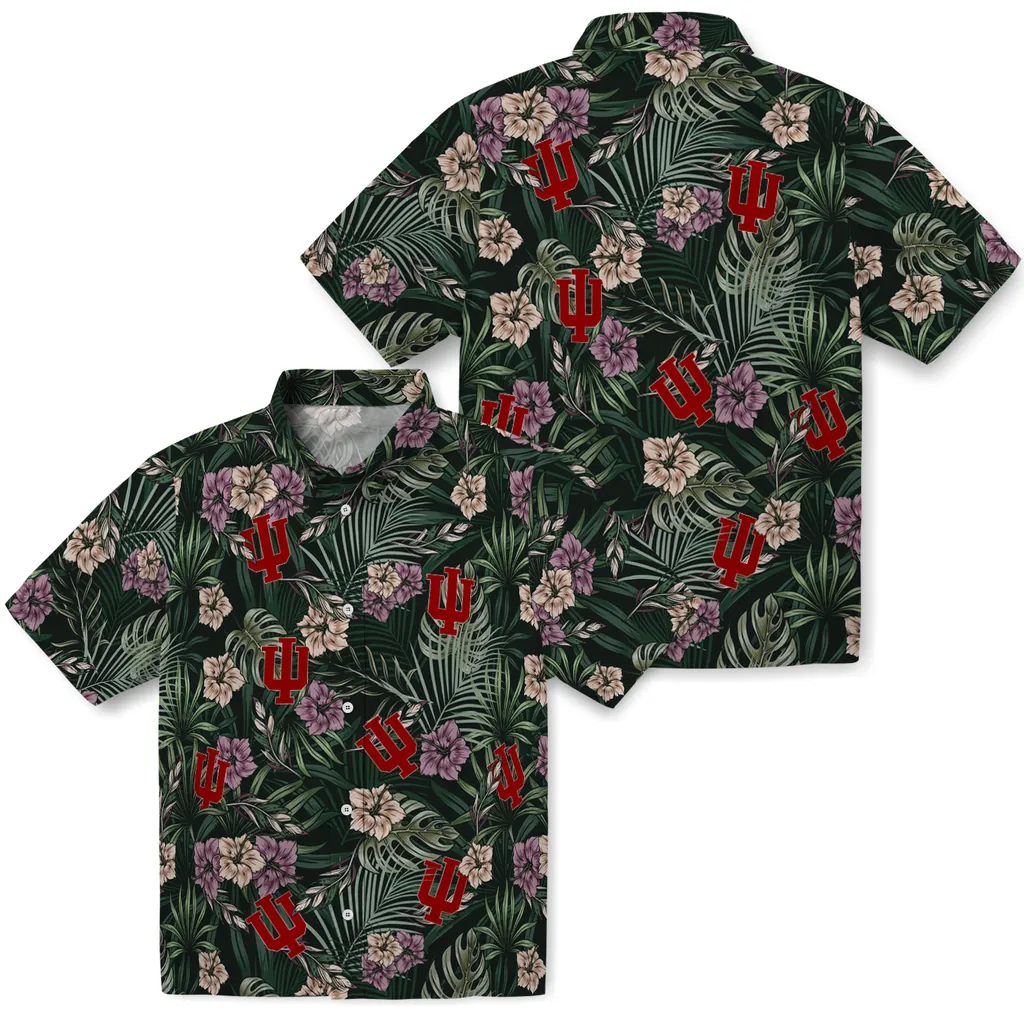 Indiana Hoosiers Hawaiian Shirt - Hibiscus Leaves Pattern indiana hoosiers hibiscus leaves pattern green hawaiian shirts high quality