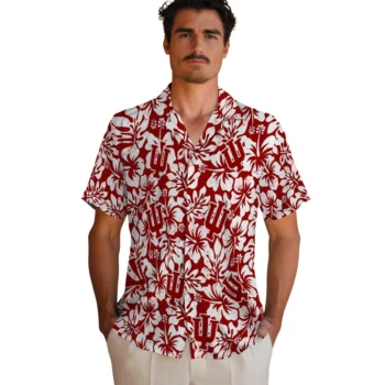 indiana hoosiers hibiscus motif red white hawaiian shirts fashion forward