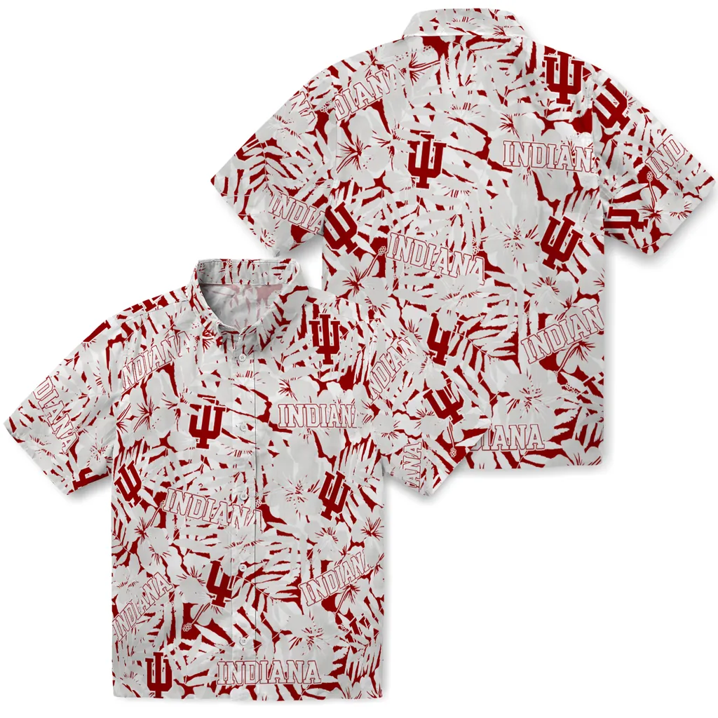 Indiana Hoosiers Hawaiian Shirt - Hibiscus Overlay indiana hoosiers hibiscus overlay hawaiian shirts high quality