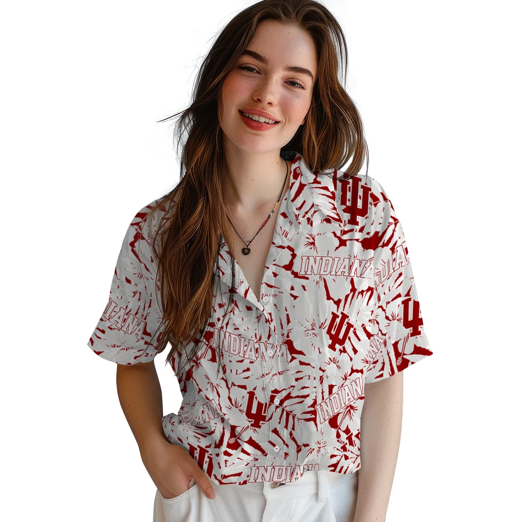 Indiana Hoosiers Hawaiian Shirt - Hibiscus Overlay indiana hoosiers hibiscus overlay hawaiian shirts latest model