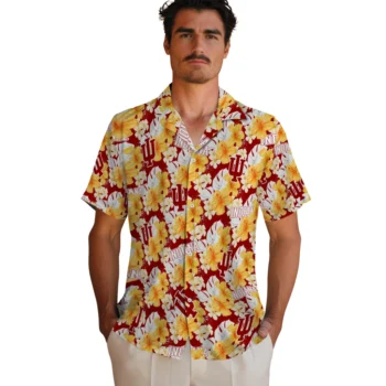 indiana hoosiers hibiscus tropics red yellow hawaiian shirts fashion forward