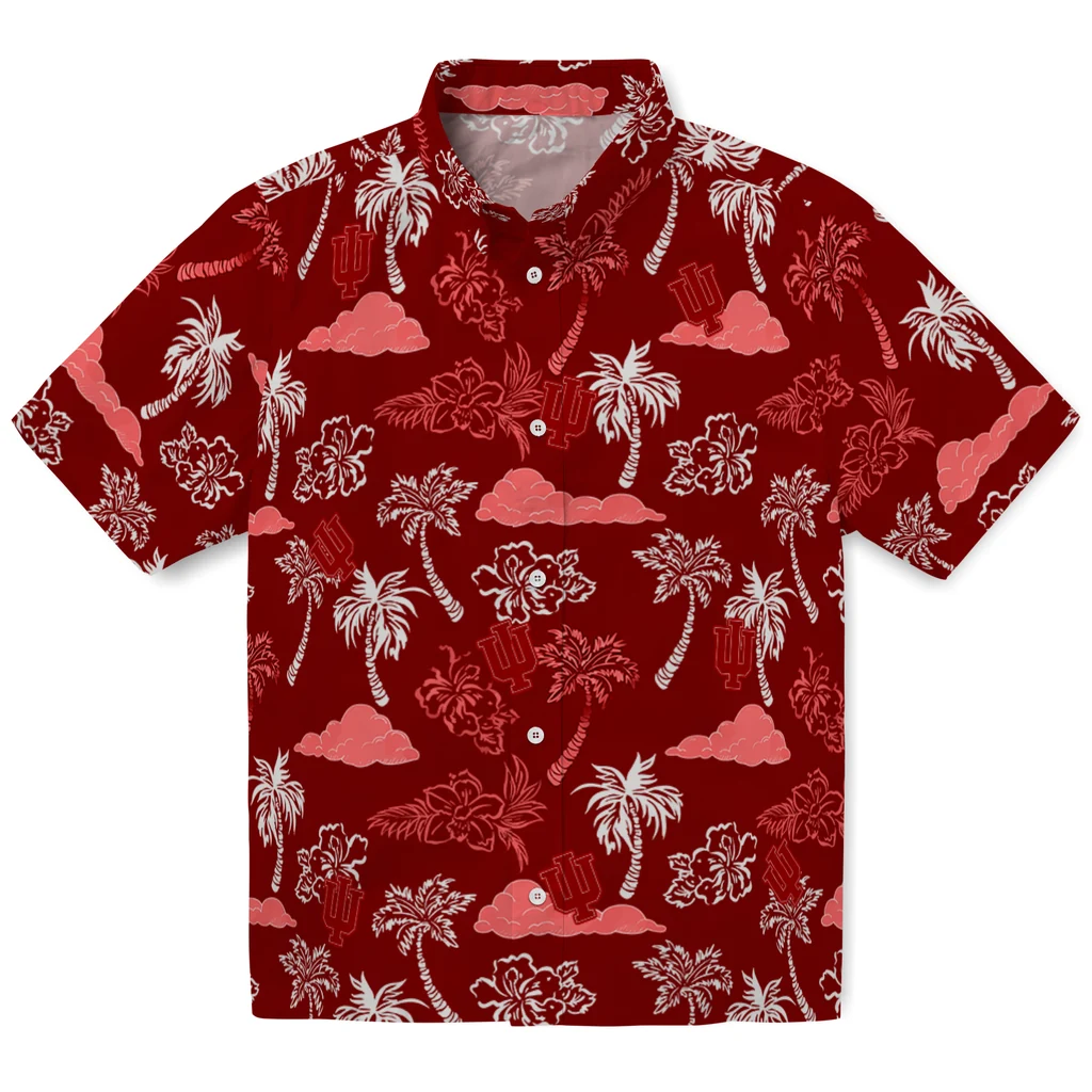 Indiana Hoosiers Hawaiian Shirt - Palm And Clouds indiana hoosiers palm and clouds red hawaiian shirts best selling