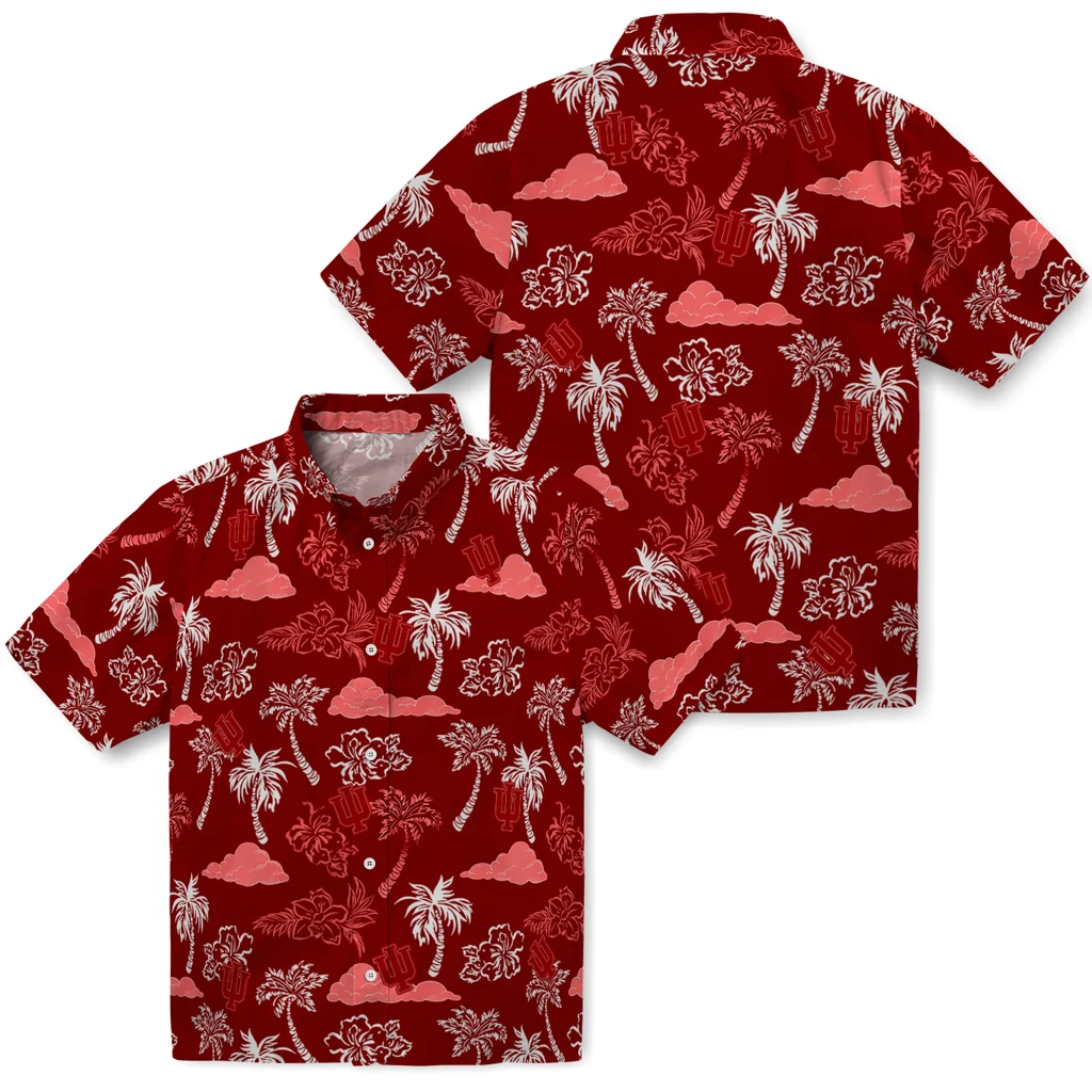 Indiana Hoosiers Hawaiian Shirt - Palm And Clouds indiana hoosiers palm and clouds red hawaiian shirts high quality