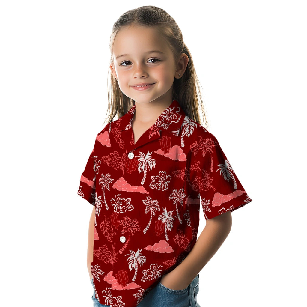 Indiana Hoosiers Hawaiian Shirt - Palm And Clouds indiana hoosiers palm and clouds red hawaiian shirts premium grade