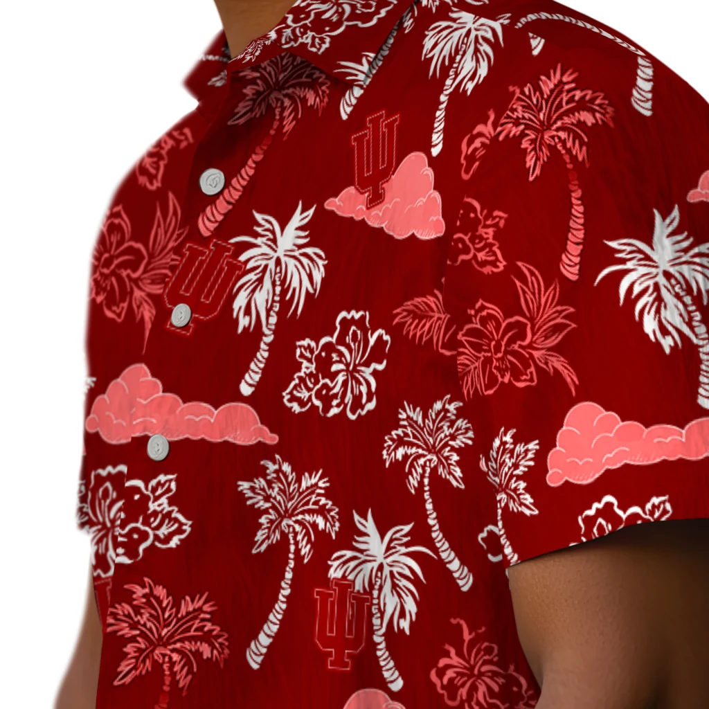 Indiana Hoosiers Hawaiian Shirt - Palm And Clouds indiana hoosiers palm and clouds red hawaiian shirts trendy