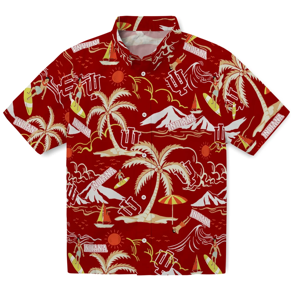 Indiana Hoosiers Hawaiian Shirt - Palm Tree Island indiana hoosiers palm tree island red hawaiian shirts best selling