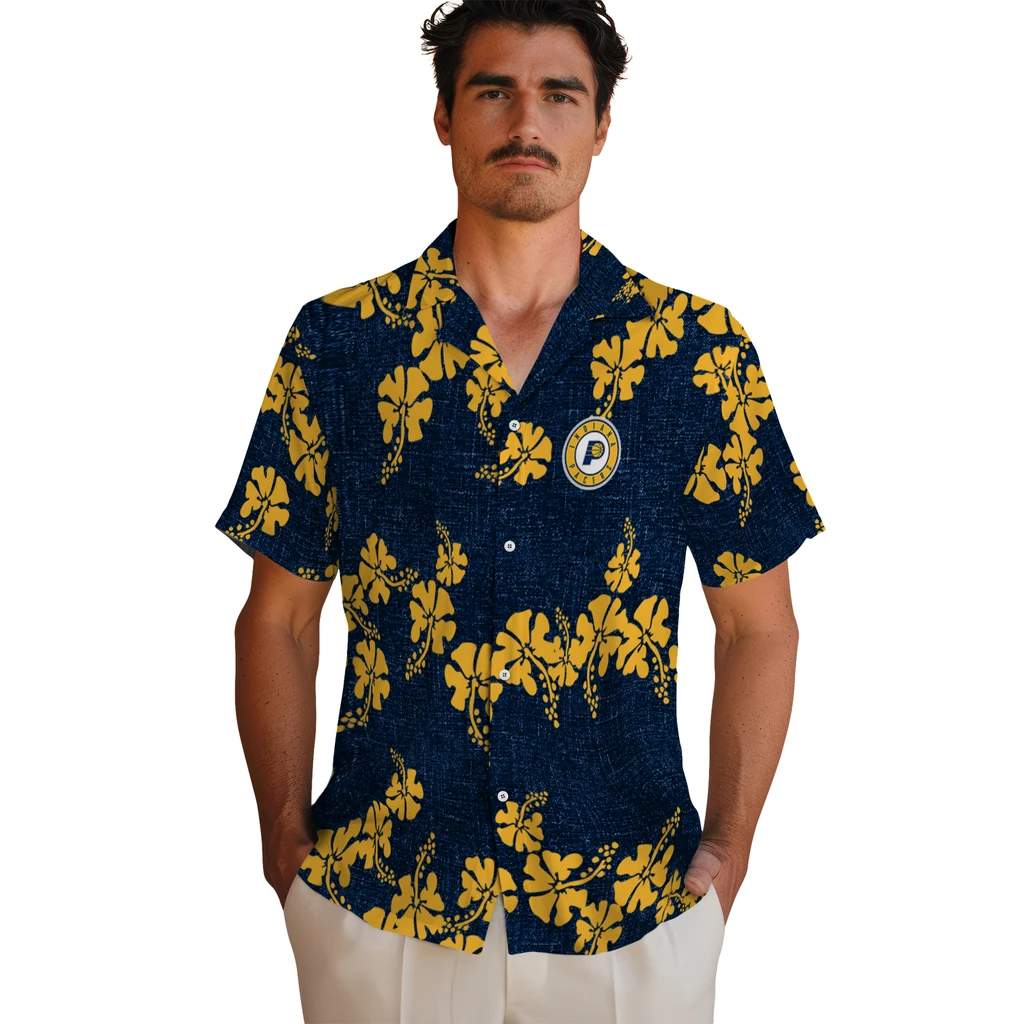 Indiana Pacers Hawaiian Shirt - 50th State Flower indiana pacers hibiscus petals blue hawaiian shirts fashion forward