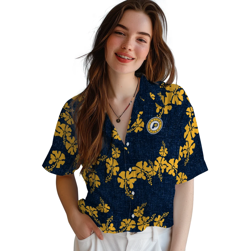 Indiana Pacers Hawaiian Shirt - 50th State Flower indiana pacers hibiscus petals blue hawaiian shirts latest model