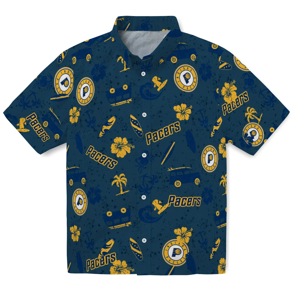 Indiana Pacers Hawaiian Shirt - Beach Vibe indiana pacers beach vibe navy hawaiian shirts best selling