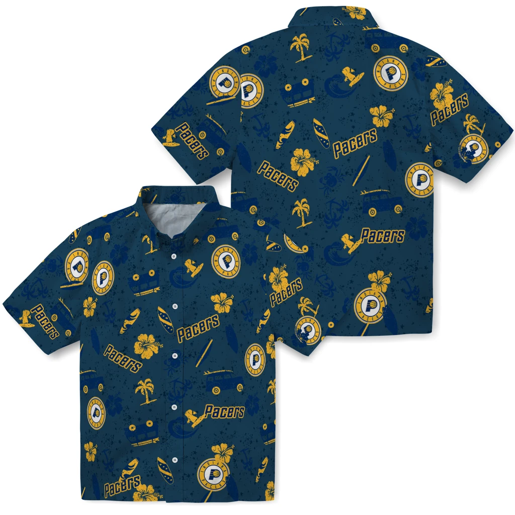 Indiana Pacers Hawaiian Shirt - Beach Vibe indiana pacers beach vibe navy hawaiian shirts high quality