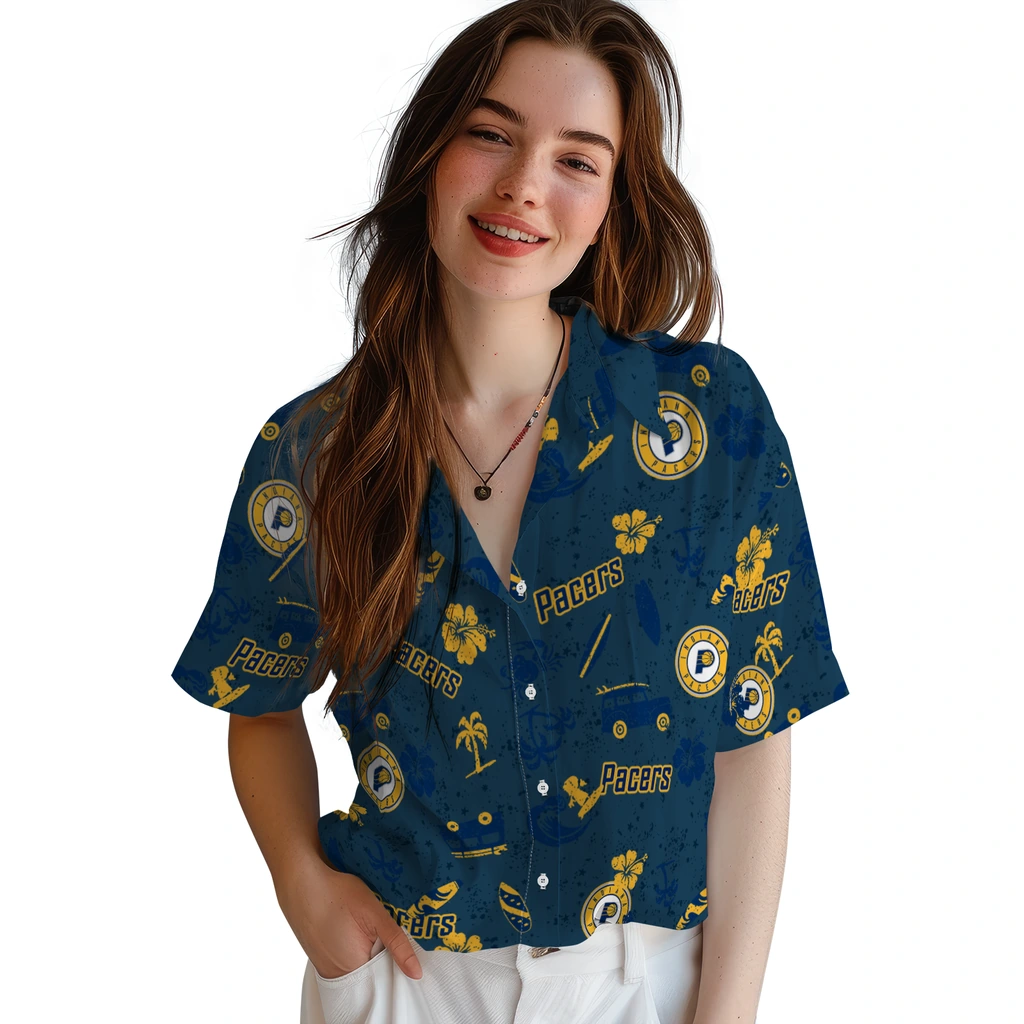 Indiana Pacers Hawaiian Shirt - Beach Vibe indiana pacers beach vibe navy hawaiian shirts latest model