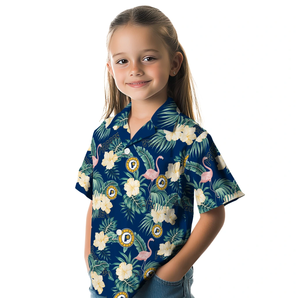 Indiana Pacers Hawaiian Shirt - Flamingo and Hibiscus indiana pacers flamingo palms blue hawaiian shirts premium grade