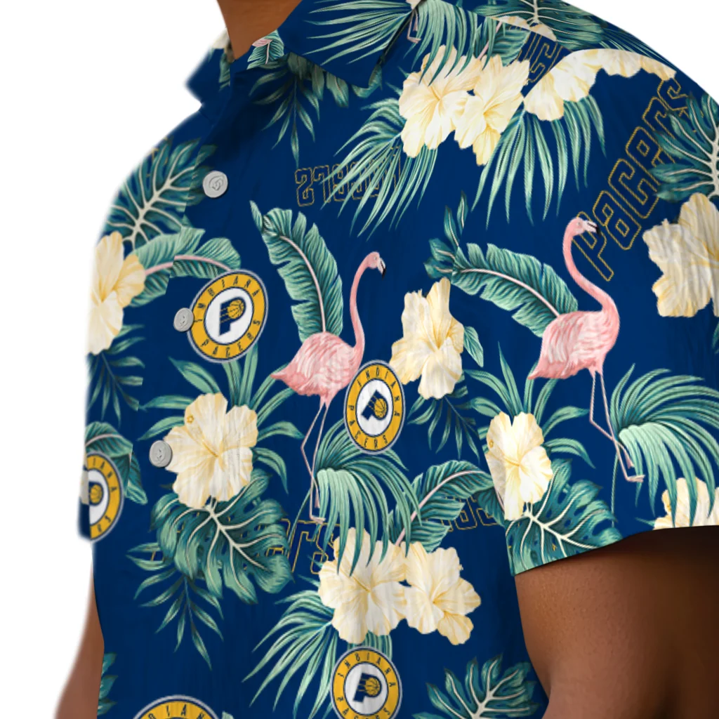 Indiana Pacers Hawaiian Shirt - Flamingo and Hibiscus indiana pacers flamingo palms blue hawaiian shirts trendy