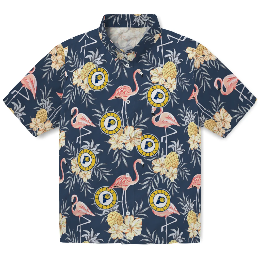 Indiana Pacers Hawaiian Shirt - Flamingo Hibiscus indiana pacers flamingo hibiscus navy hawaiian shirts best selling