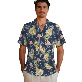 indiana pacers flamingo hibiscus navy hawaiian shirts fashion forward