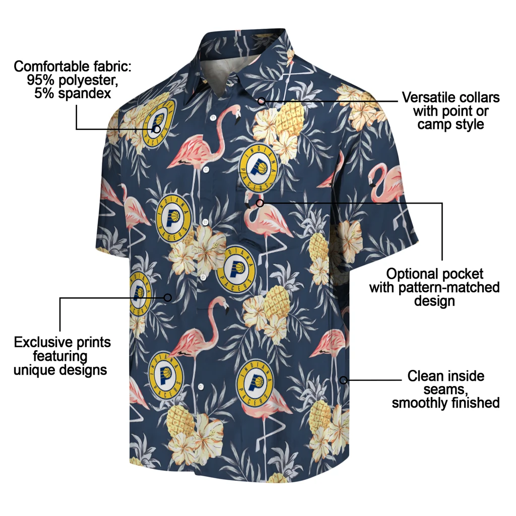 Indiana Pacers Hawaiian Shirt - Flamingo Hibiscus indiana pacers flamingo hibiscus navy hawaiian shirts new arrival