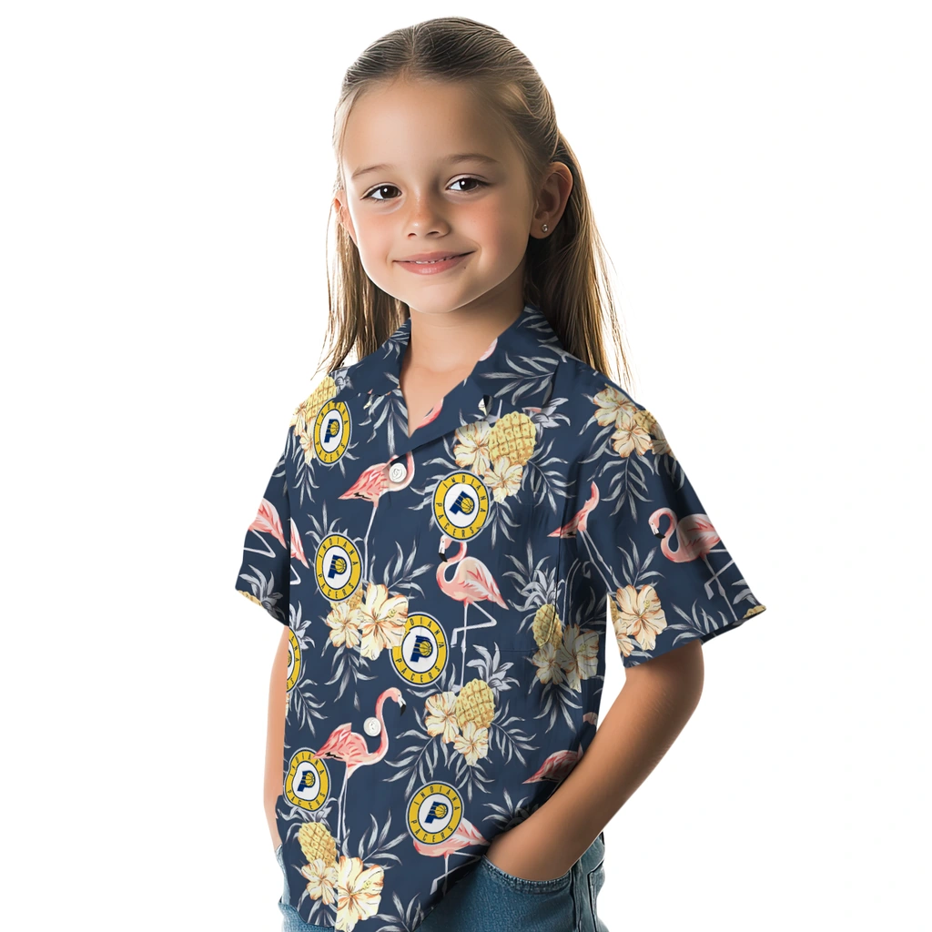 Indiana Pacers Hawaiian Shirt - Flamingo Hibiscus indiana pacers flamingo hibiscus navy hawaiian shirts premium grade