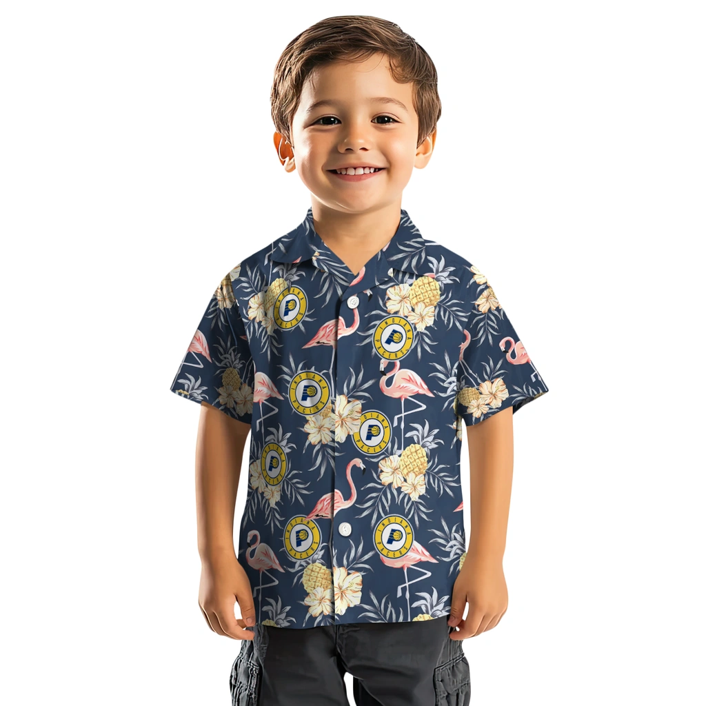 Indiana Pacers Hawaiian Shirt - Flamingo Hibiscus indiana pacers flamingo hibiscus navy hawaiian shirts top rated