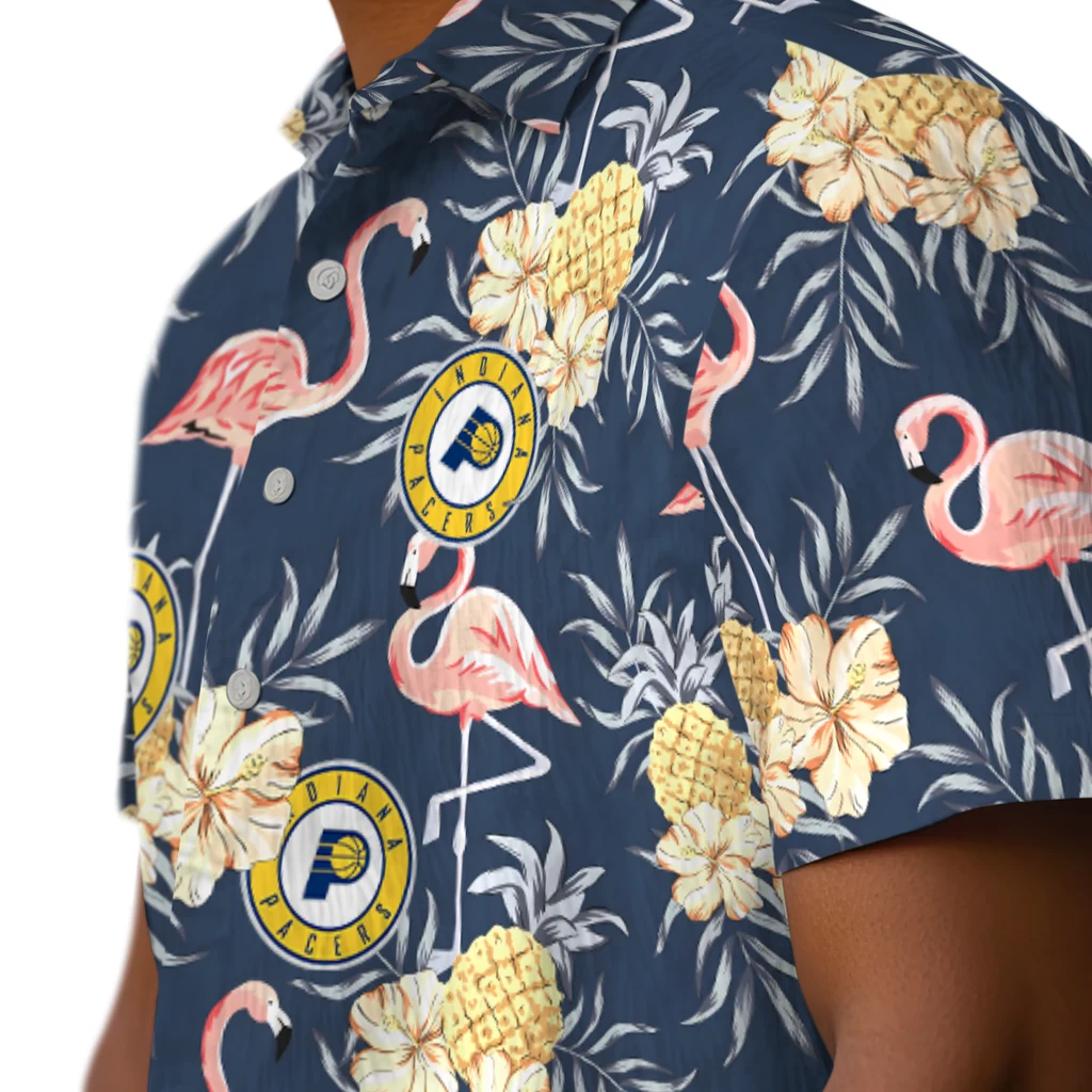 Indiana Pacers Hawaiian Shirt - Flamingo Hibiscus indiana pacers flamingo hibiscus navy hawaiian shirts trendy