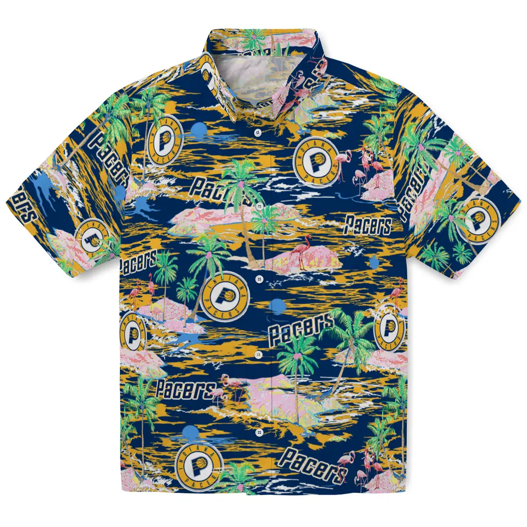 Indiana Pacers Hawaiian Shirt - Hawaii Island indiana pacers flamingo retreat blue hawaiian shirts best selling