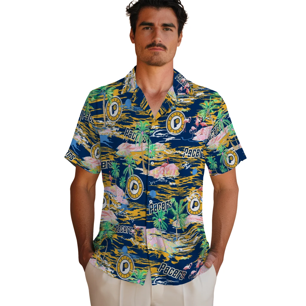 Indiana Pacers Hawaiian Shirt - Hawaii Island indiana pacers flamingo retreat blue hawaiian shirts fashion forward