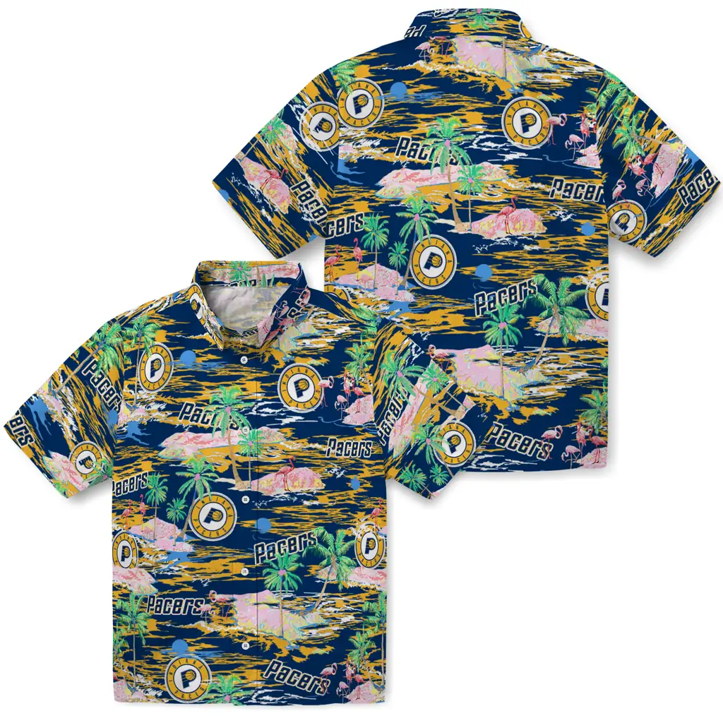 Indiana Pacers Hawaiian Shirt - Hawaii Island indiana pacers flamingo retreat blue hawaiian shirts high quality