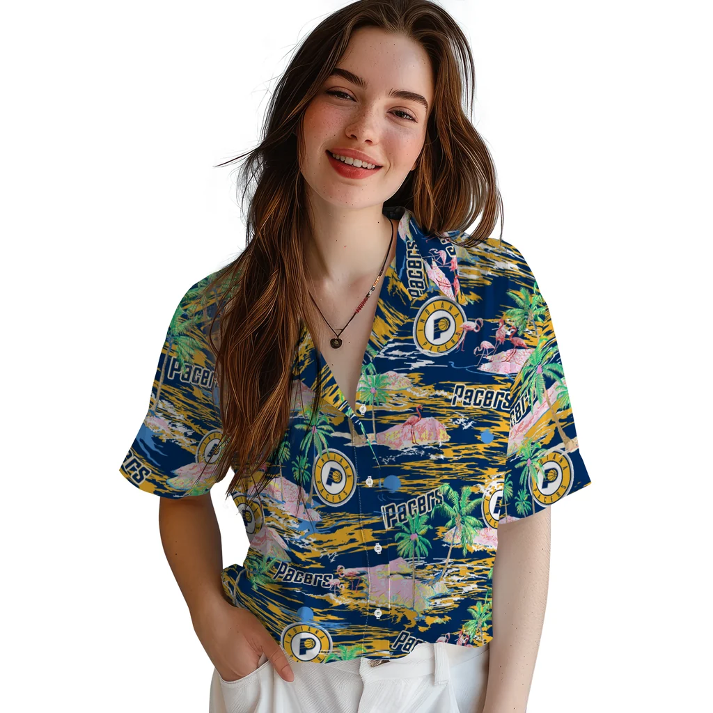Indiana Pacers Hawaiian Shirt - Hawaii Island indiana pacers flamingo retreat blue hawaiian shirts latest model