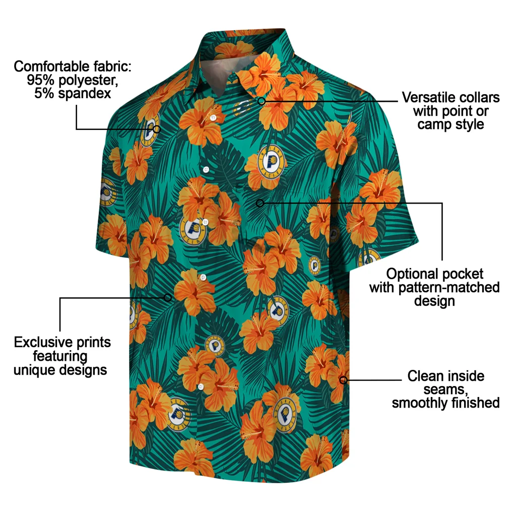 Indiana Pacers Hawaiian Shirt - Hibiscus and Palm Leaves indiana pacers hibiscus escape green hawaiian shirts new arrival