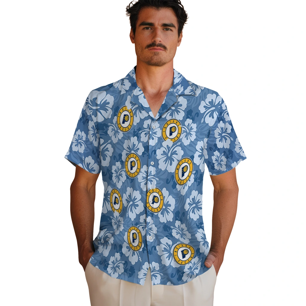 Indiana Pacers Hawaiian Shirt - Hibiscus Cluster indiana pacers hibiscus cluster blue hawaiian shirts fashion forward