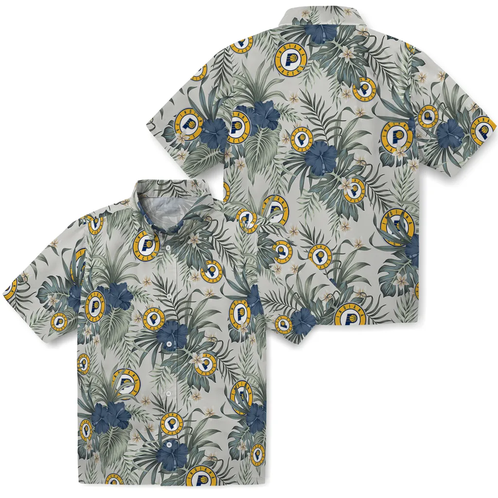 Indiana Pacers Hawaiian Shirt - Hibiscus Designs indiana pacers hibiscus designs beige hawaiian shirts high quality