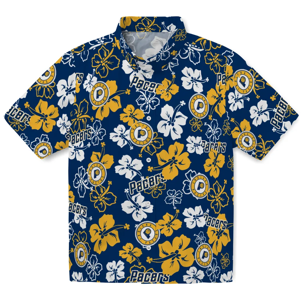 Indiana Pacers Hawaiian Shirt - Hibiscus Flower Design indiana pacers hibiscus bloom blue hawaiian shirts best selling