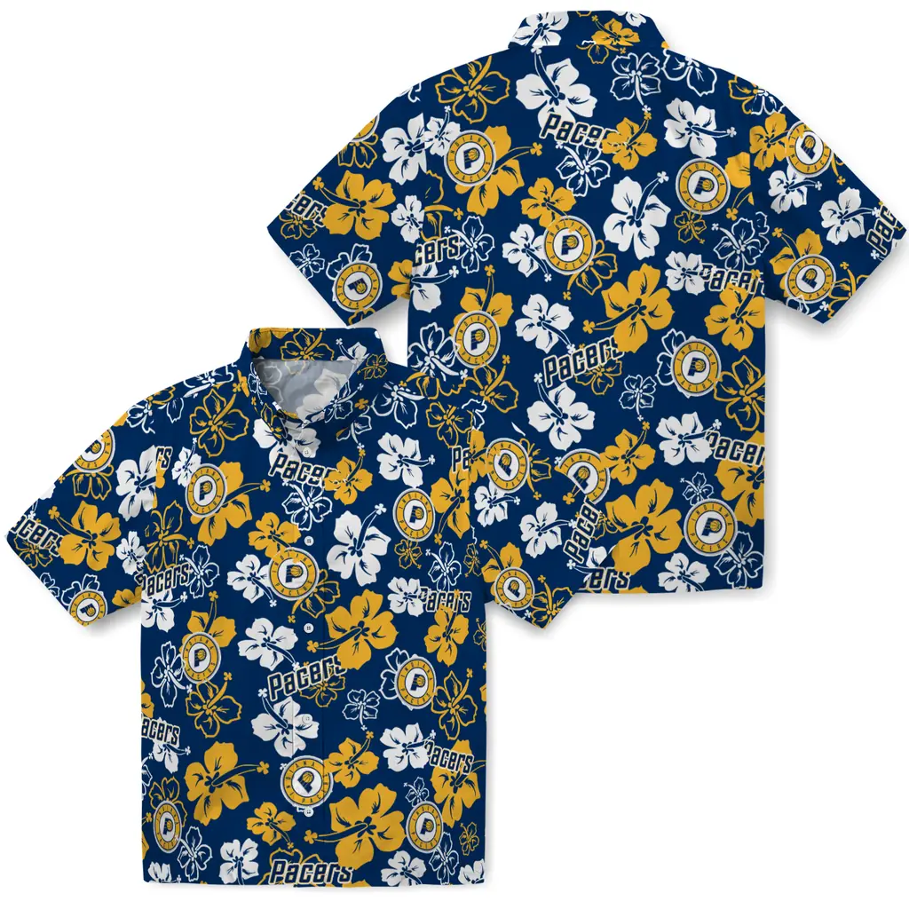 Indiana Pacers Hawaiian Shirt - Hibiscus Flower Design indiana pacers hibiscus bloom blue hawaiian shirts high quality
