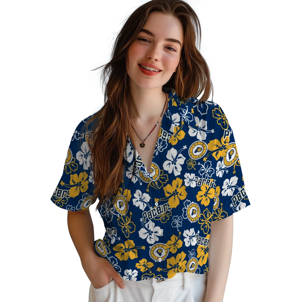 Indiana Pacers Hawaiian Shirt - Hibiscus Flower Design indiana pacers hibiscus bloom blue hawaiian shirts latest model